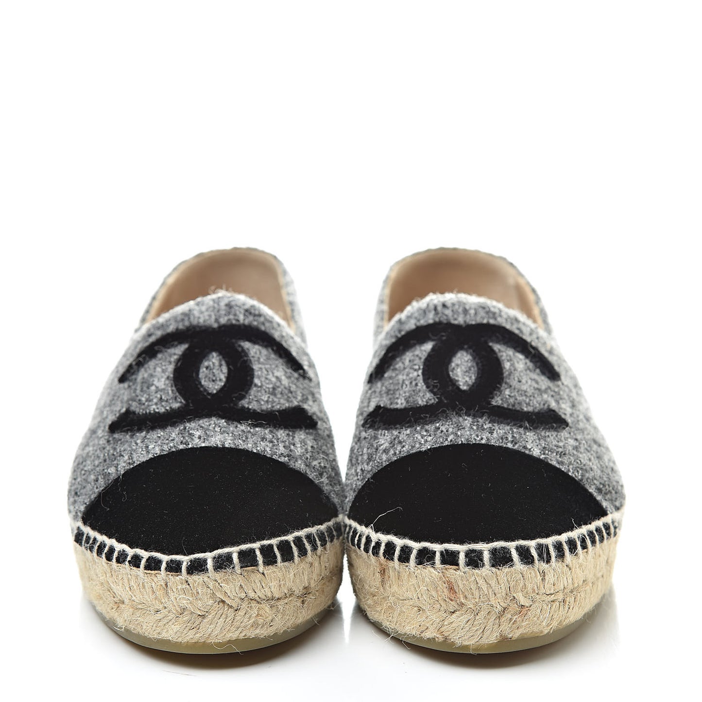 Tweed Velvet CC Espadrilles 37 Grey Black