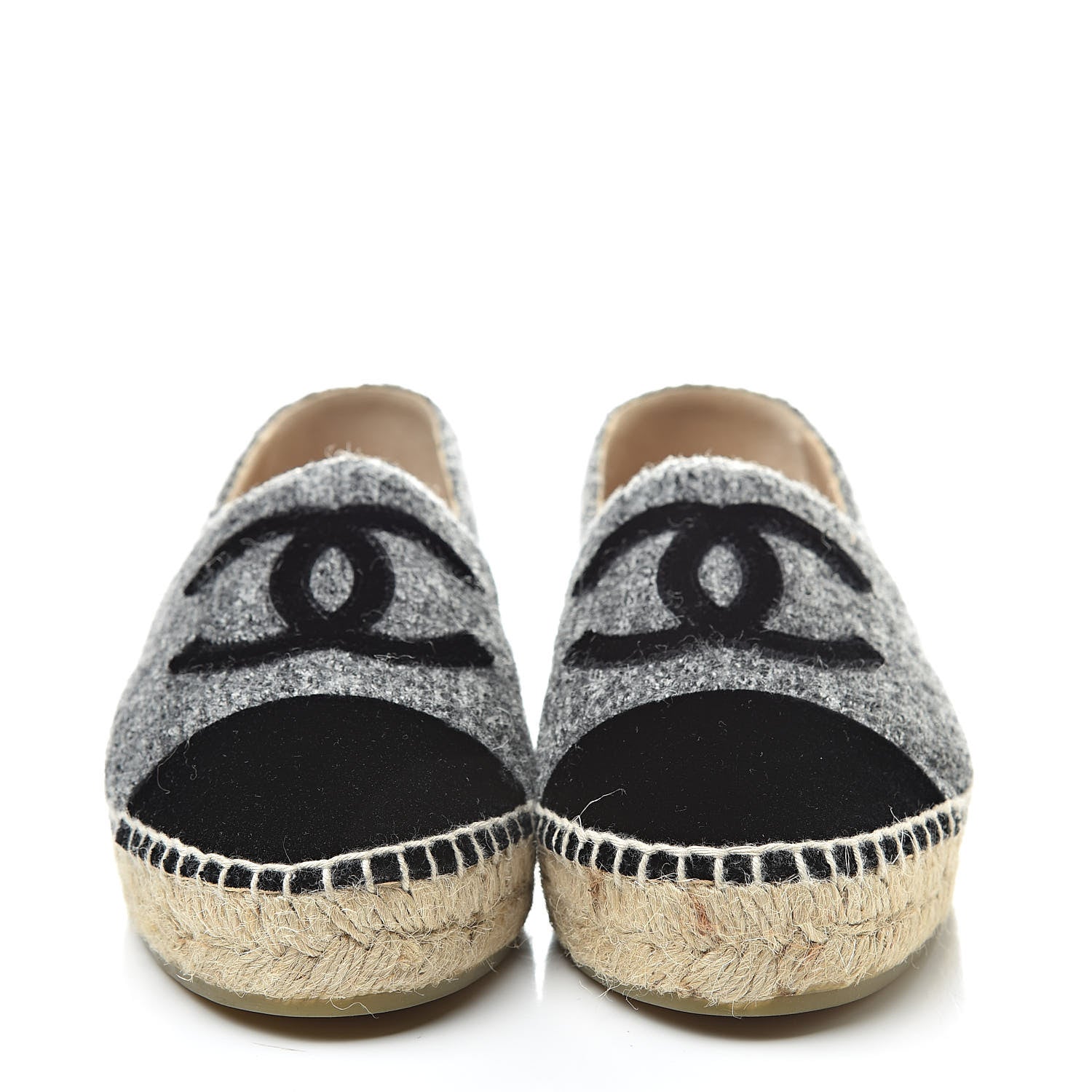 Chanel Tweed Velvet CC Espadrilles 37 Grey Black 2 of 10
