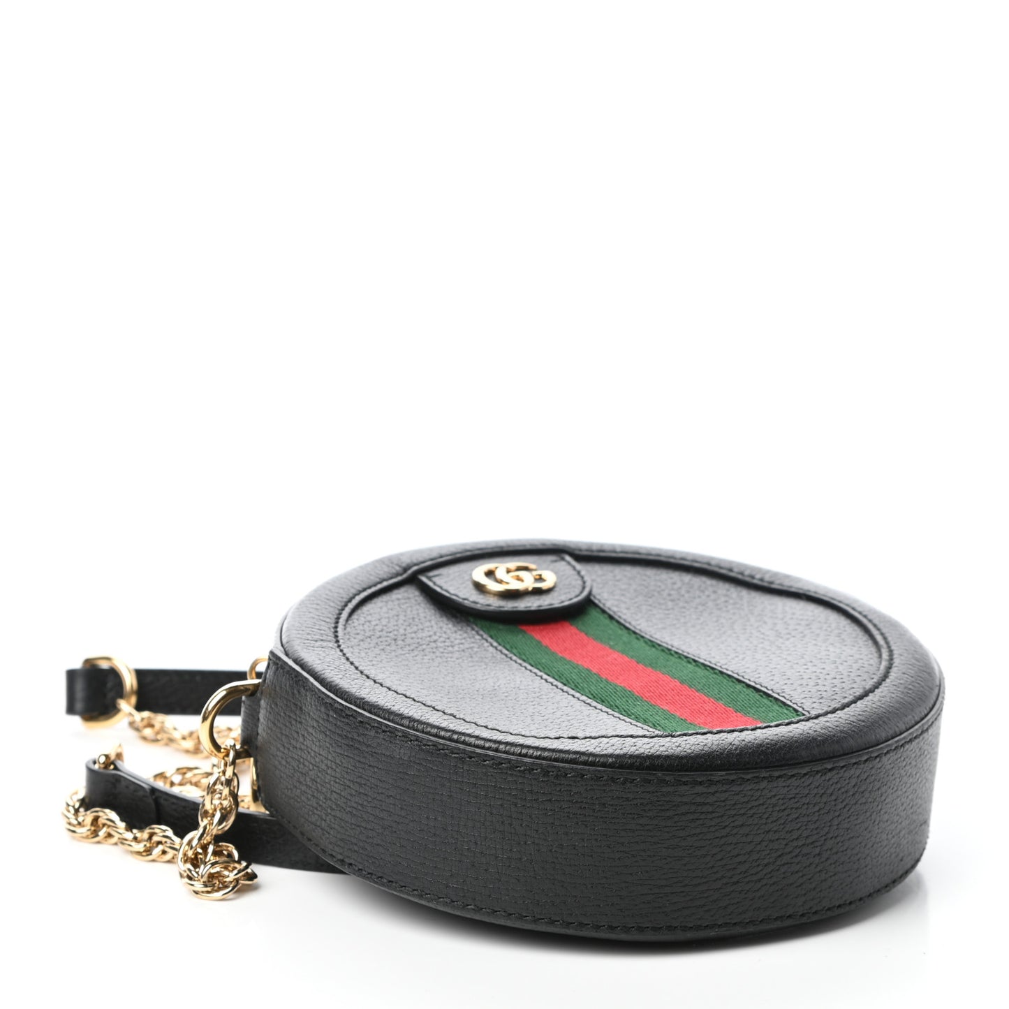 Grained Calfskin Web Mini Ophidia Round Shoulder Bag Black