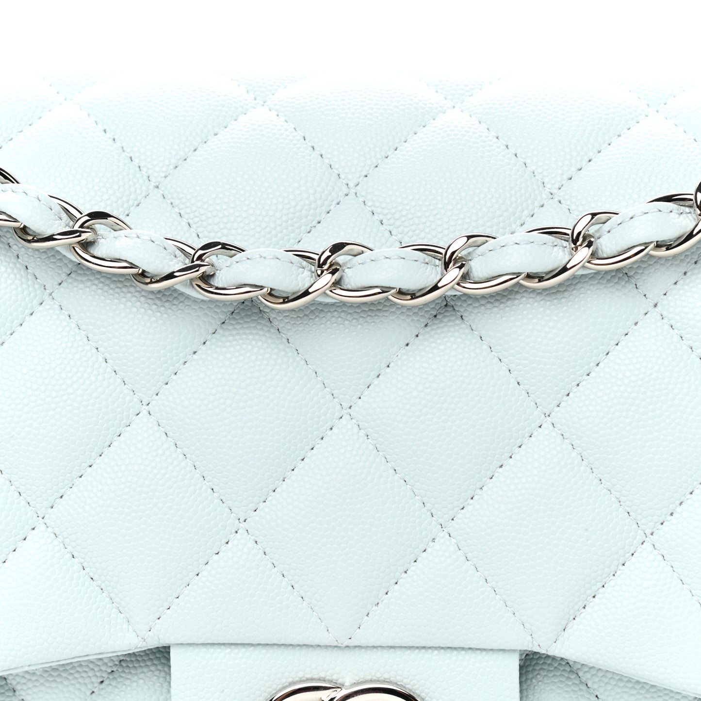 Caviar Quilted Jumbo Double Flap Light Blue