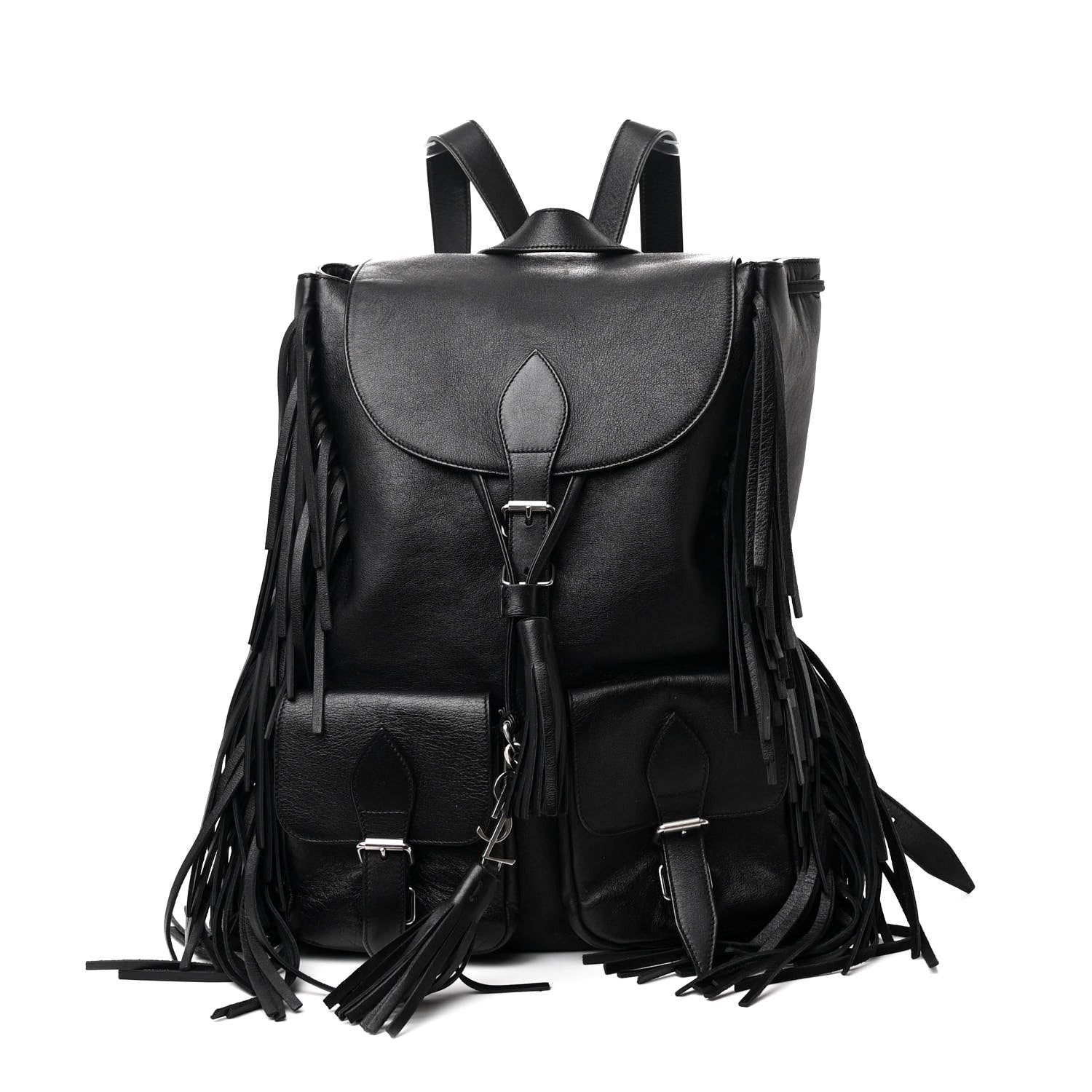 Saint Laurent Calfskin Fringe Festival Backpack Black 1 of 12