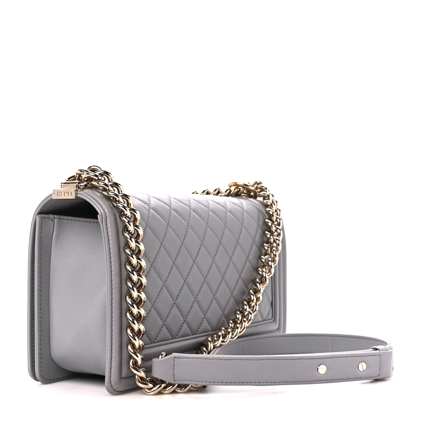 Lambskin Quilted Medium Boy Flap Grey