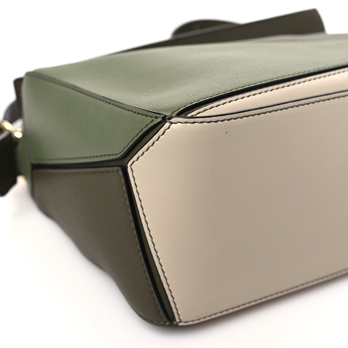 Grained Calfskin Small Puzzle Bag Autumn Green Light Oat