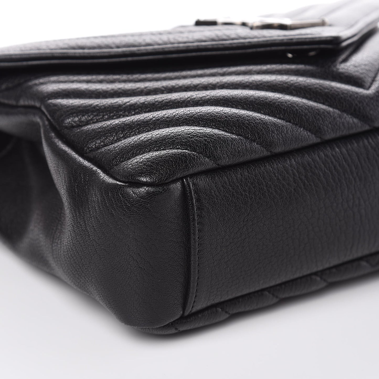Sheepskin Matelasse Chevron Monogram Medium College Bag Black