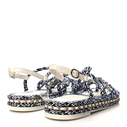 Chanel Cord Lambskin Quilted Logo Sandals 39 Black White 4 of 8