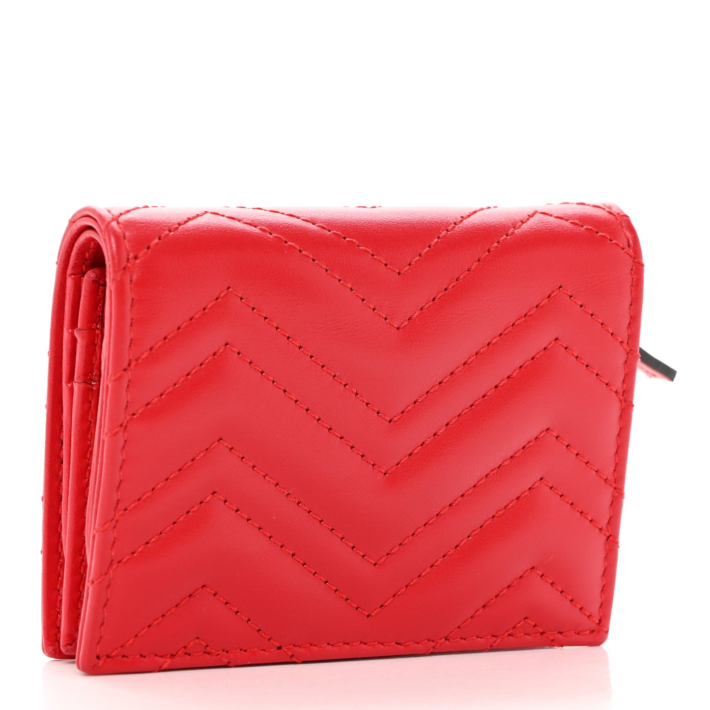 Calfskin Matelasse GG Marmont Card Case Wallet Hibiscus Red