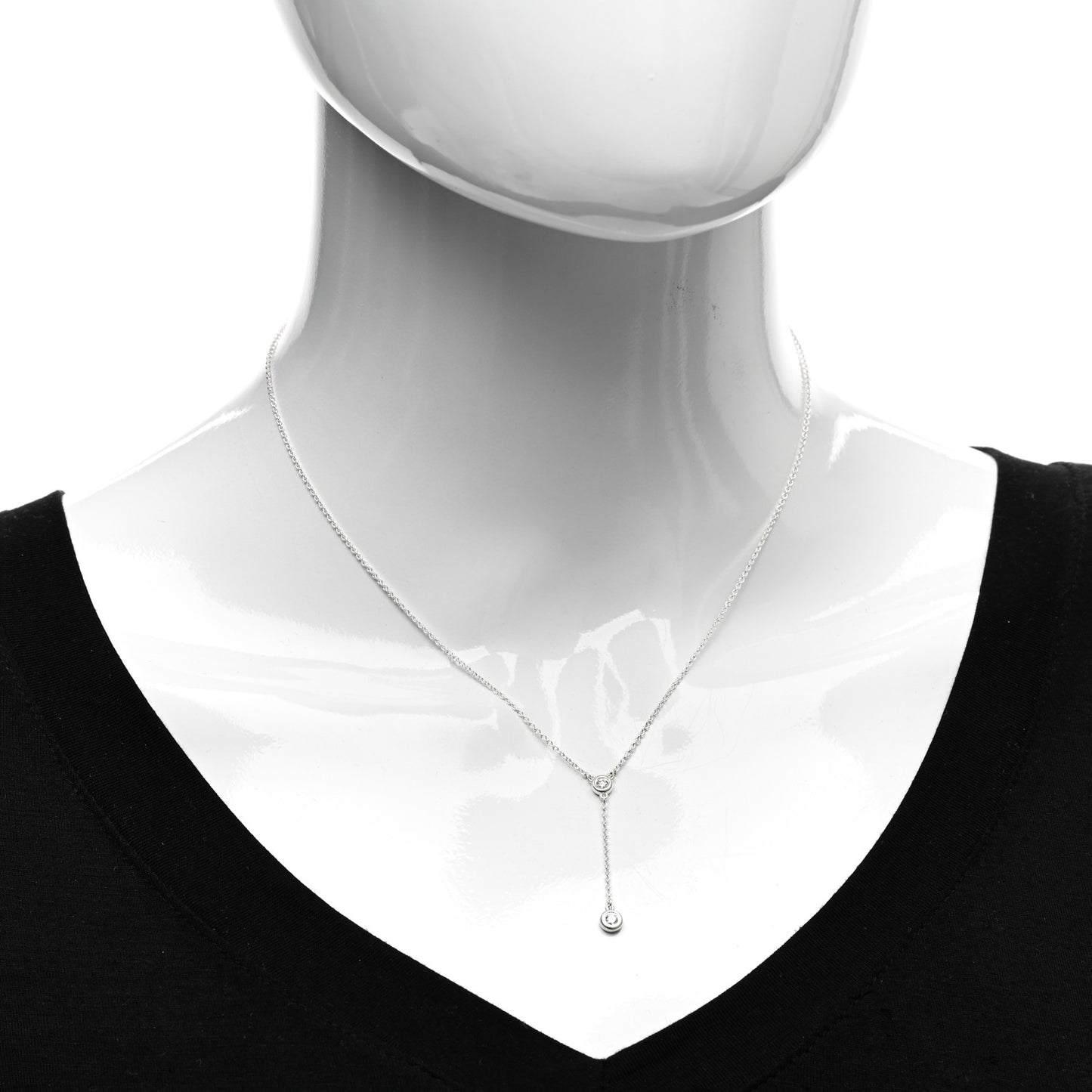 Sterling Silver Diamond Elsa Peretti Diamonds by the Yard Y Drop Pendant Necklace
