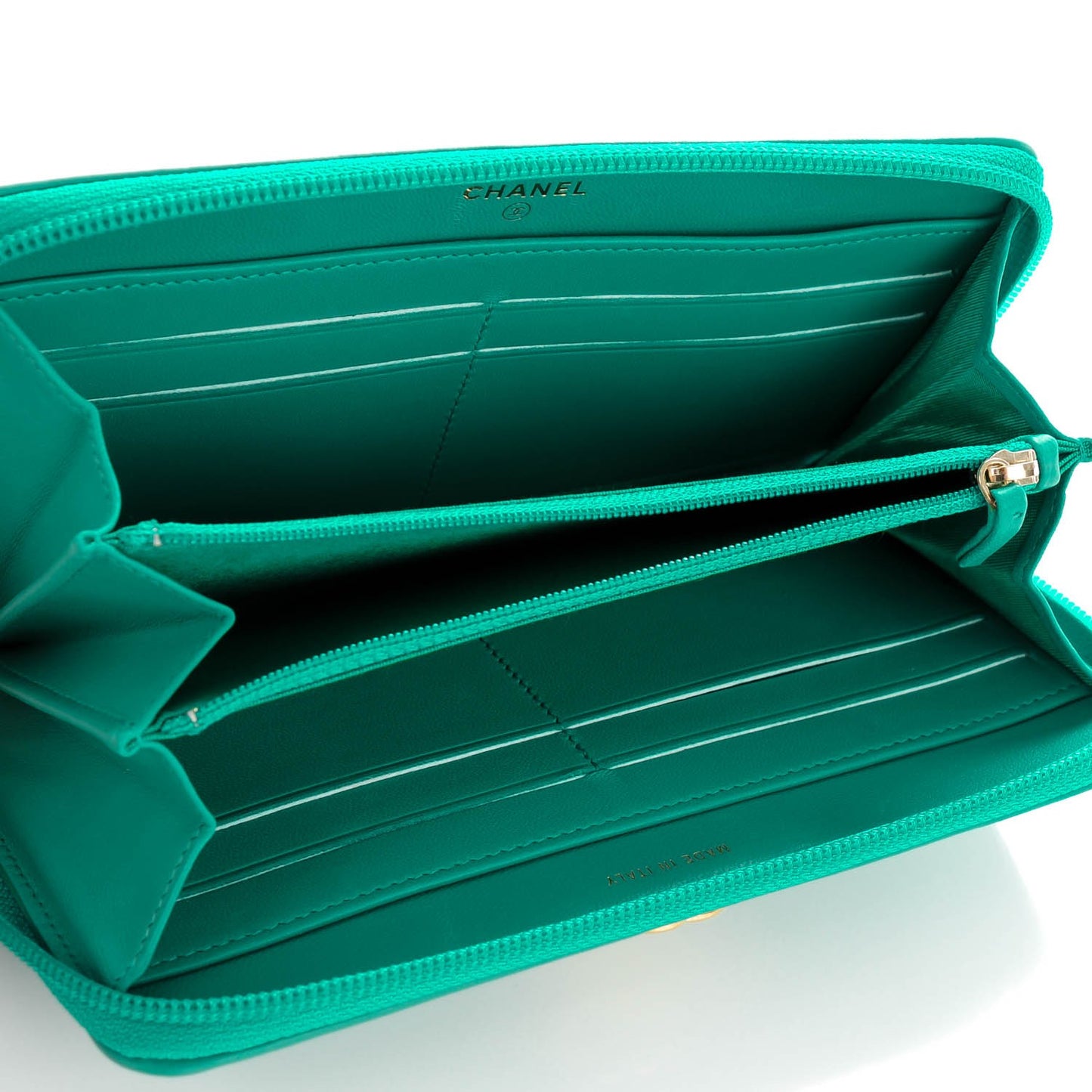 Lambskin Quilted Boy Zip Wallet Green