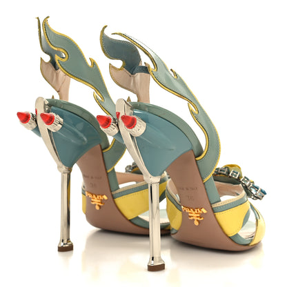 Prada Vernice Flame Crystal Embellished Sandals 38 Lago Ananas Avocado 4 of 8