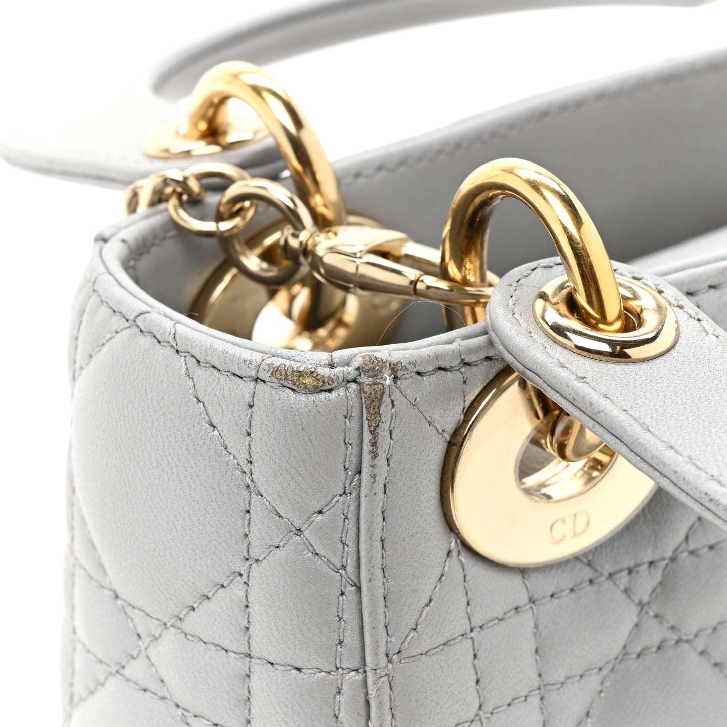 Metallic Lambskin Cannage Mini Lady Dior Grey