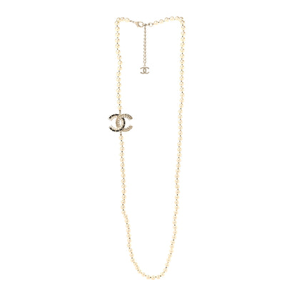 Chanel Pearl Crystal Lambskin CC Long Necklace Gold Black 3 of 4