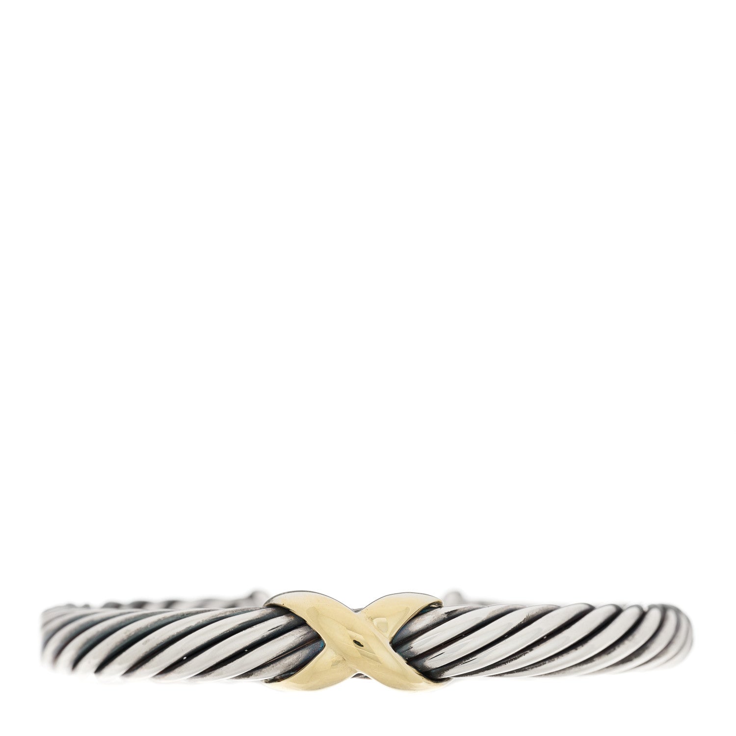 David Yurman Sterling Silver 14K Yellow Gold 7mm X Station Cable Bracelet 1 of 3