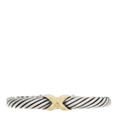 David Yurman Sterling Silver 14K Yellow Gold 7mm X Station Cable Bracelet 1 of 3