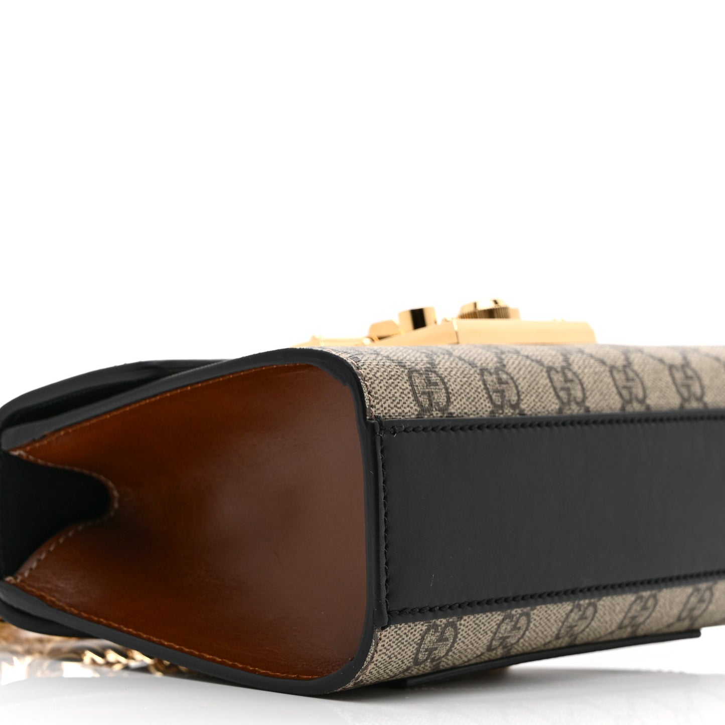 GG Supreme Monogram Calfskin Small Padlock Shoulder Bag Beige Black Cuir