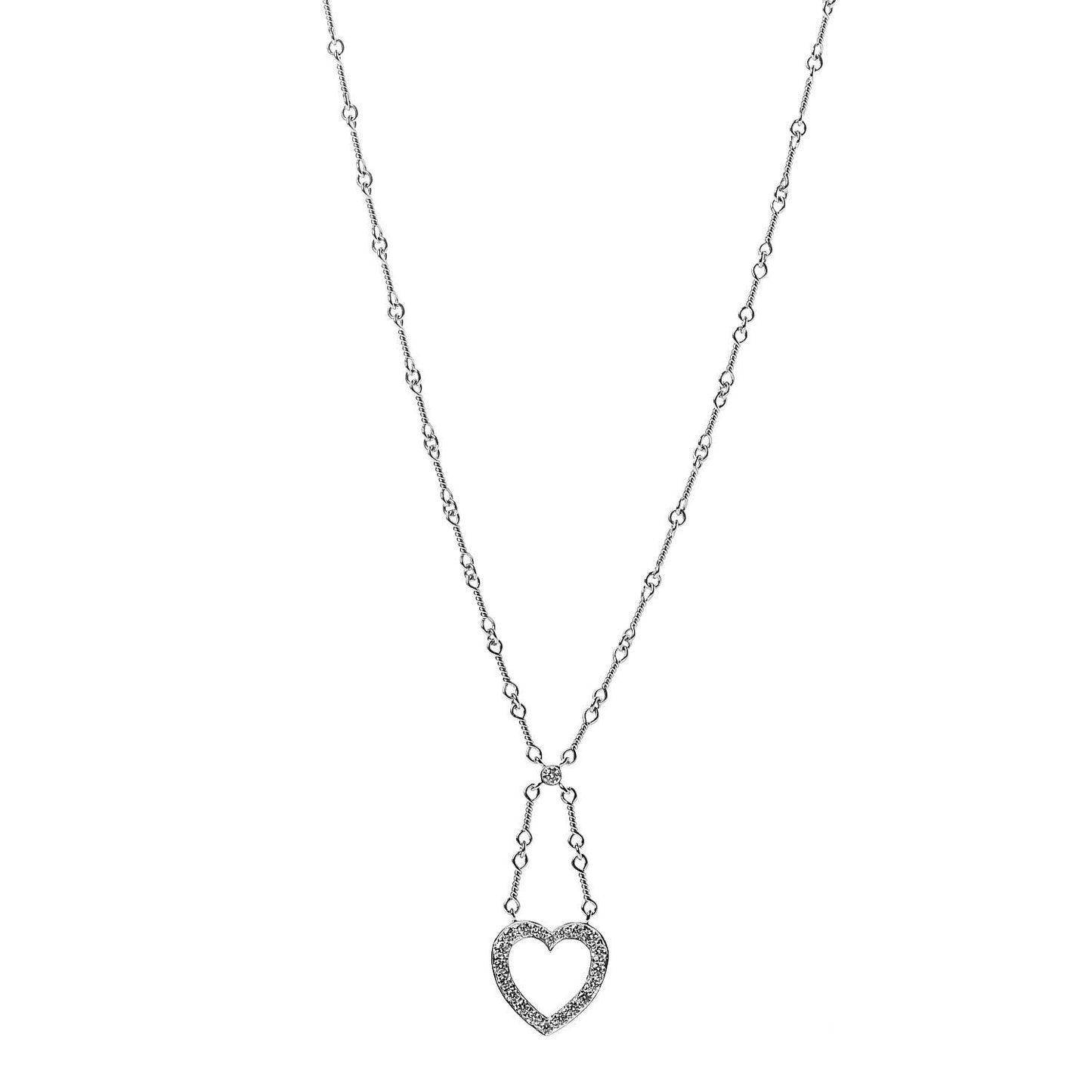 Platinum Diamond Heart Drop Pendant Necklace