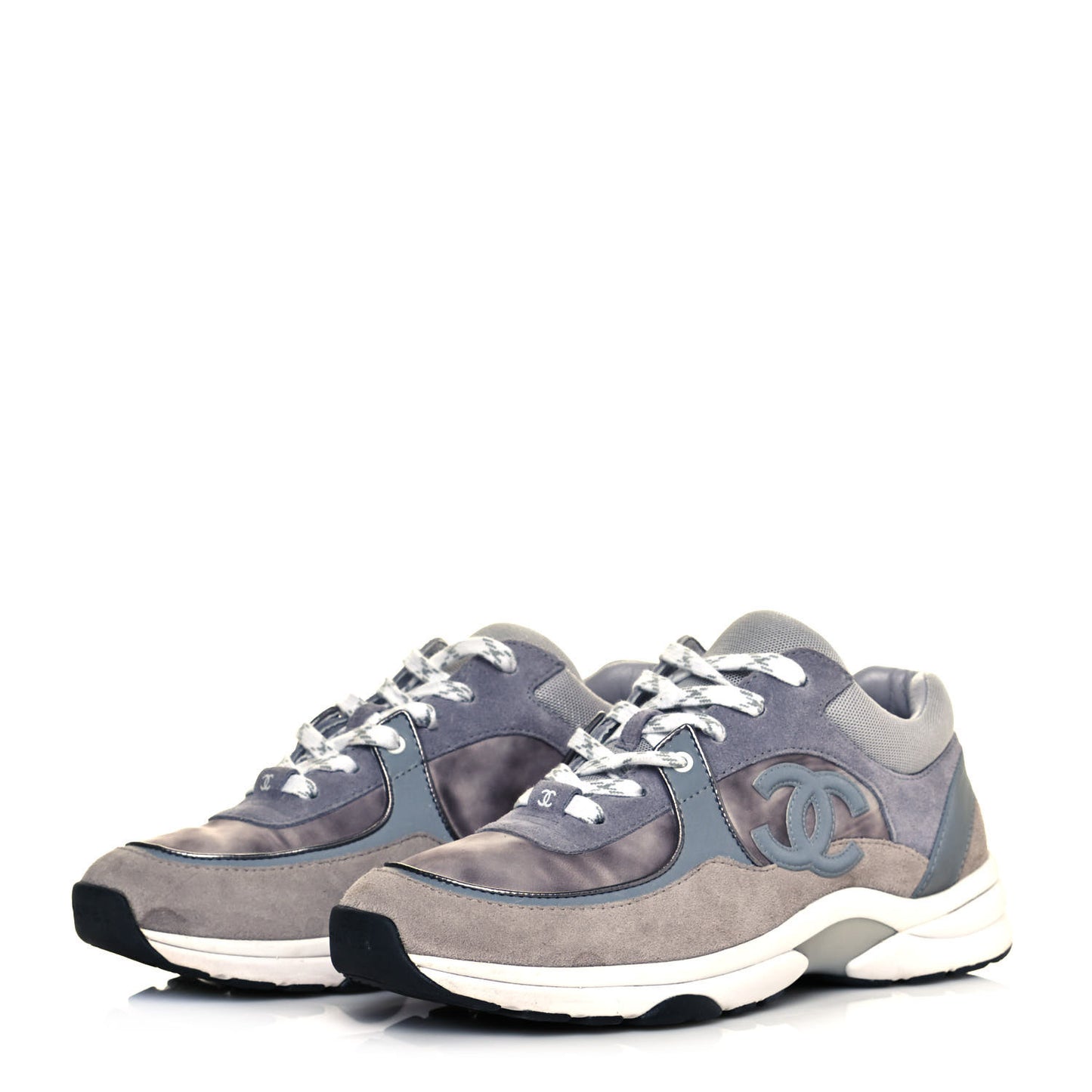 Fabric Calfskin Suede CC Sneakers 38.5 Dark Grey