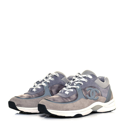 Chanel Fabric Calfskin Suede CC Sneakers 38.5 Dark Grey 3 of 8