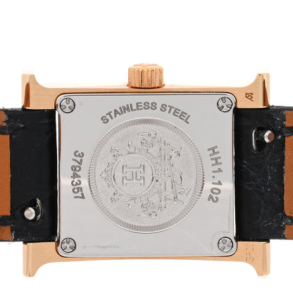Hermes Stainless Steel Alligator Diamond Mother of Pearl 17.2mm Heure H Hour Quartz Watch Noir 4 of 5
