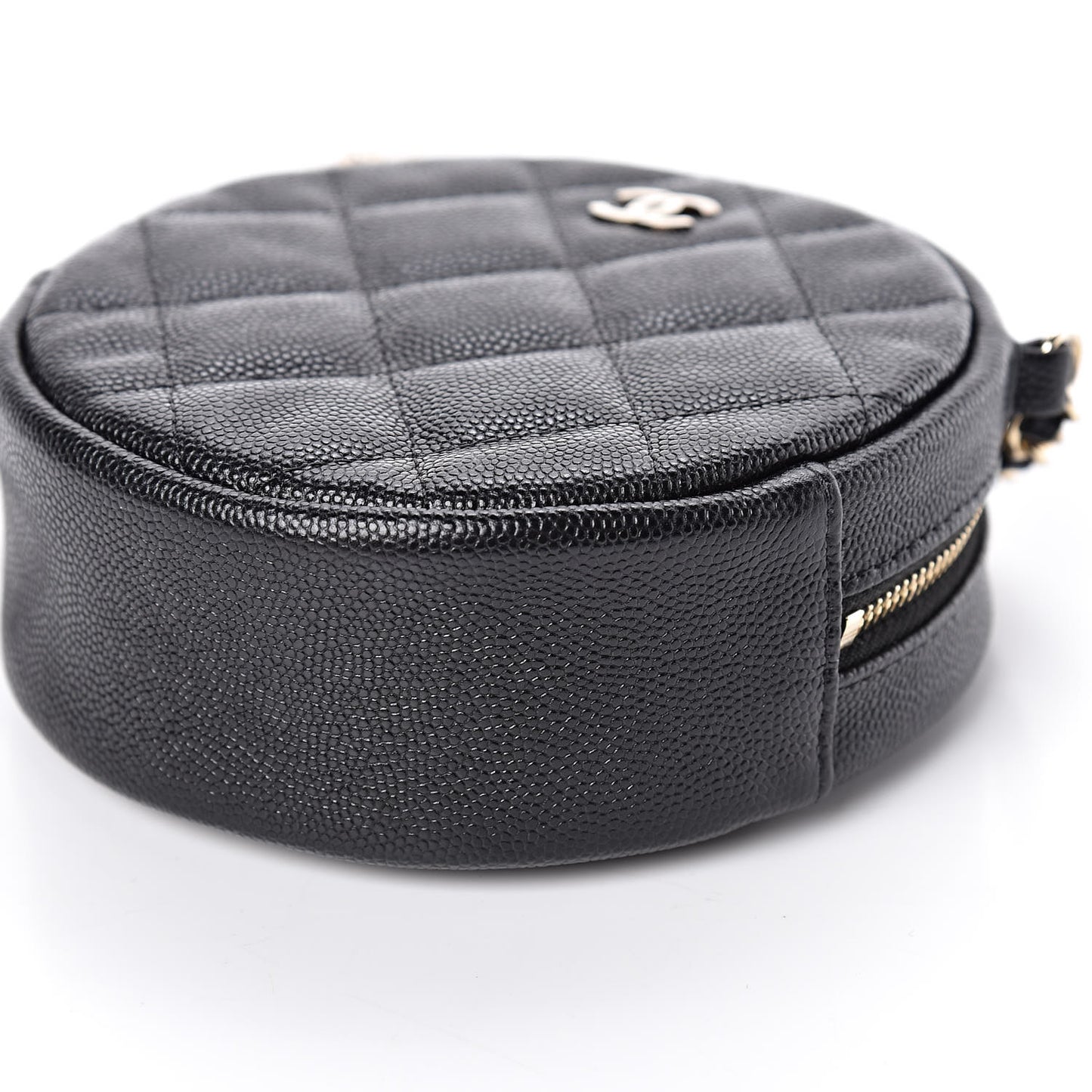 Caviar Quilted Round Clutch With Chain Black