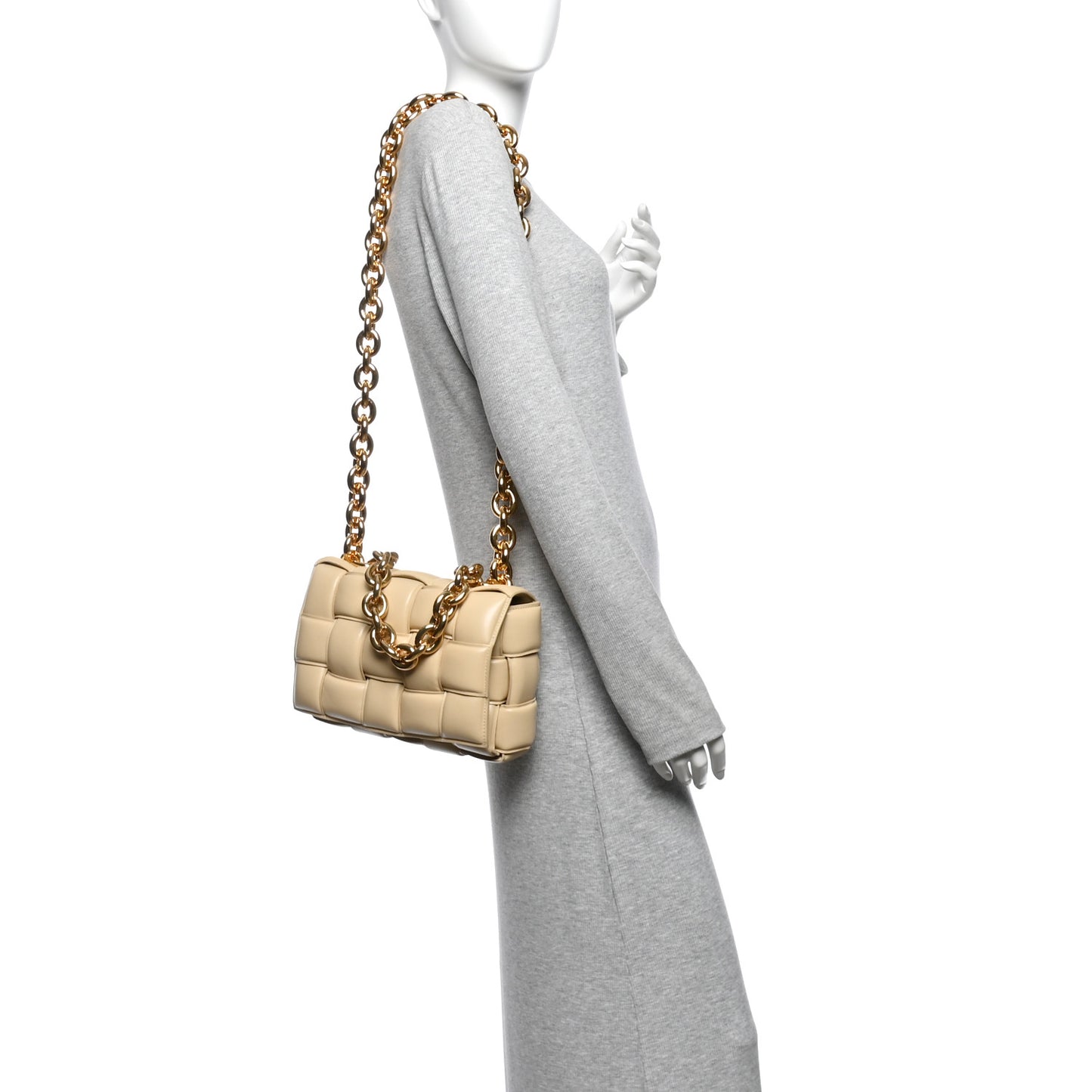 Lambskin Maxi Intreccio Padded Chain Cassette Crossbody Bag Porridge