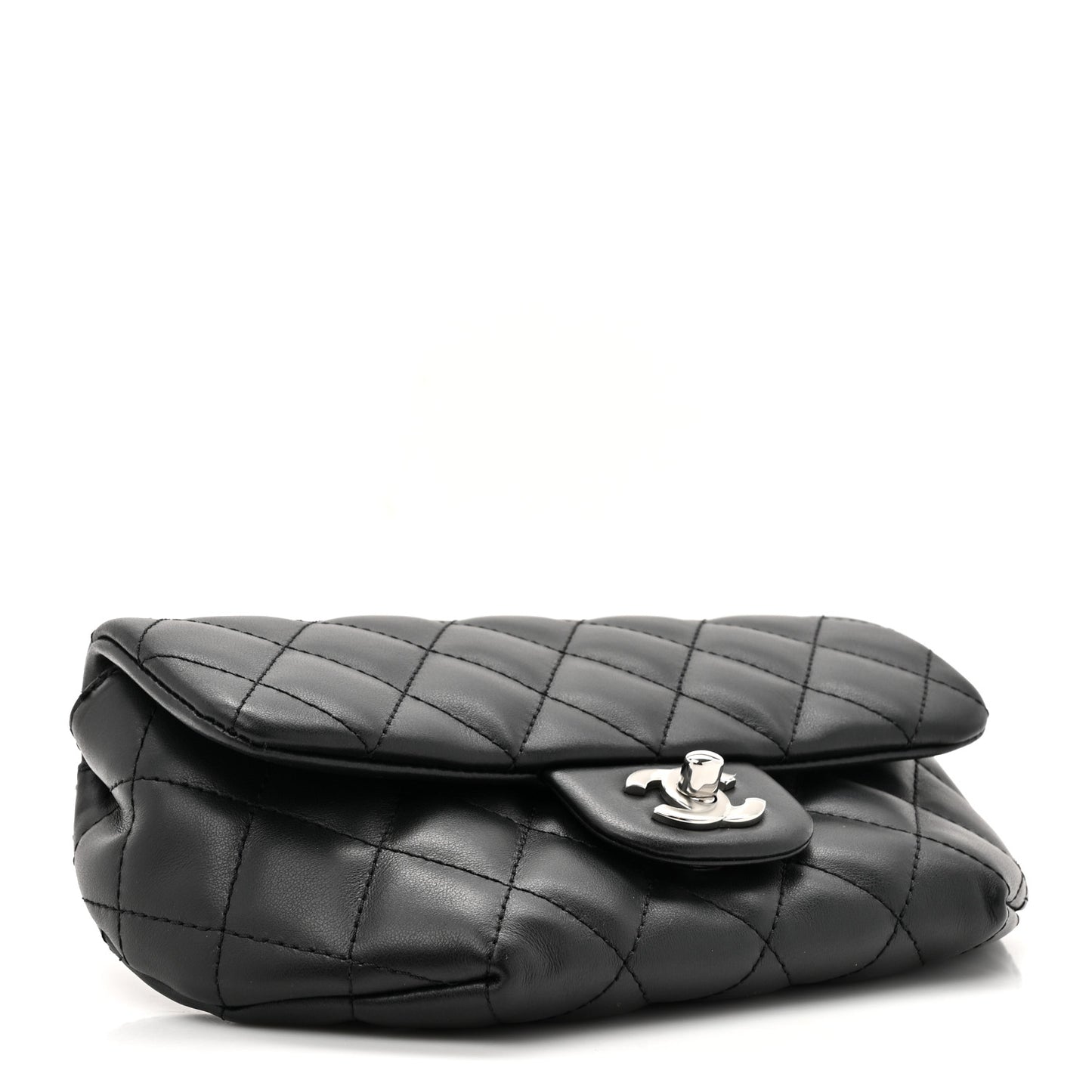 Calfskin Quilted CC Uniform Flap Belt Bag Black