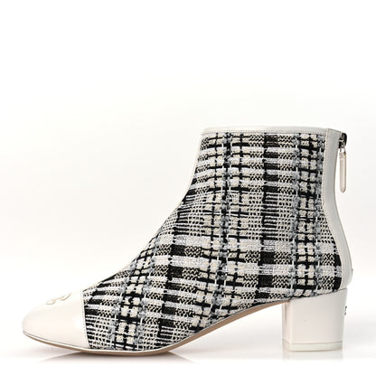 Chanel Tweed Lambskin Cap Toe CC Short Boots 38.5 White Black 1 of 12