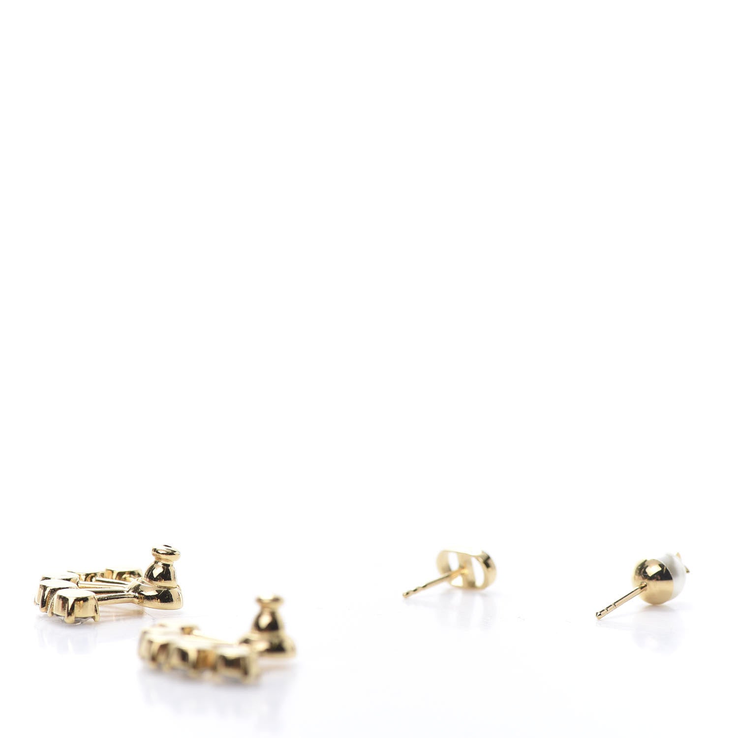 Christian Dior Crystal Pearl Petite CD Earrings Gold 3 of 5