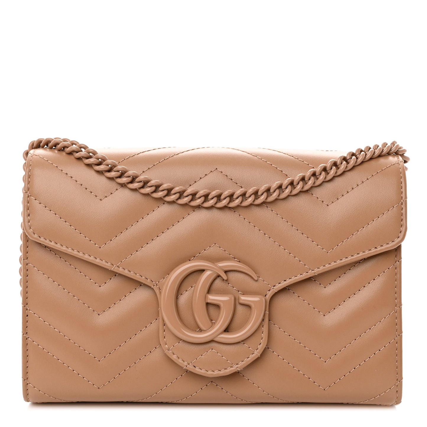 Calfskin Matelasse Monochrome GG Marmont Chain Wallet Camelia