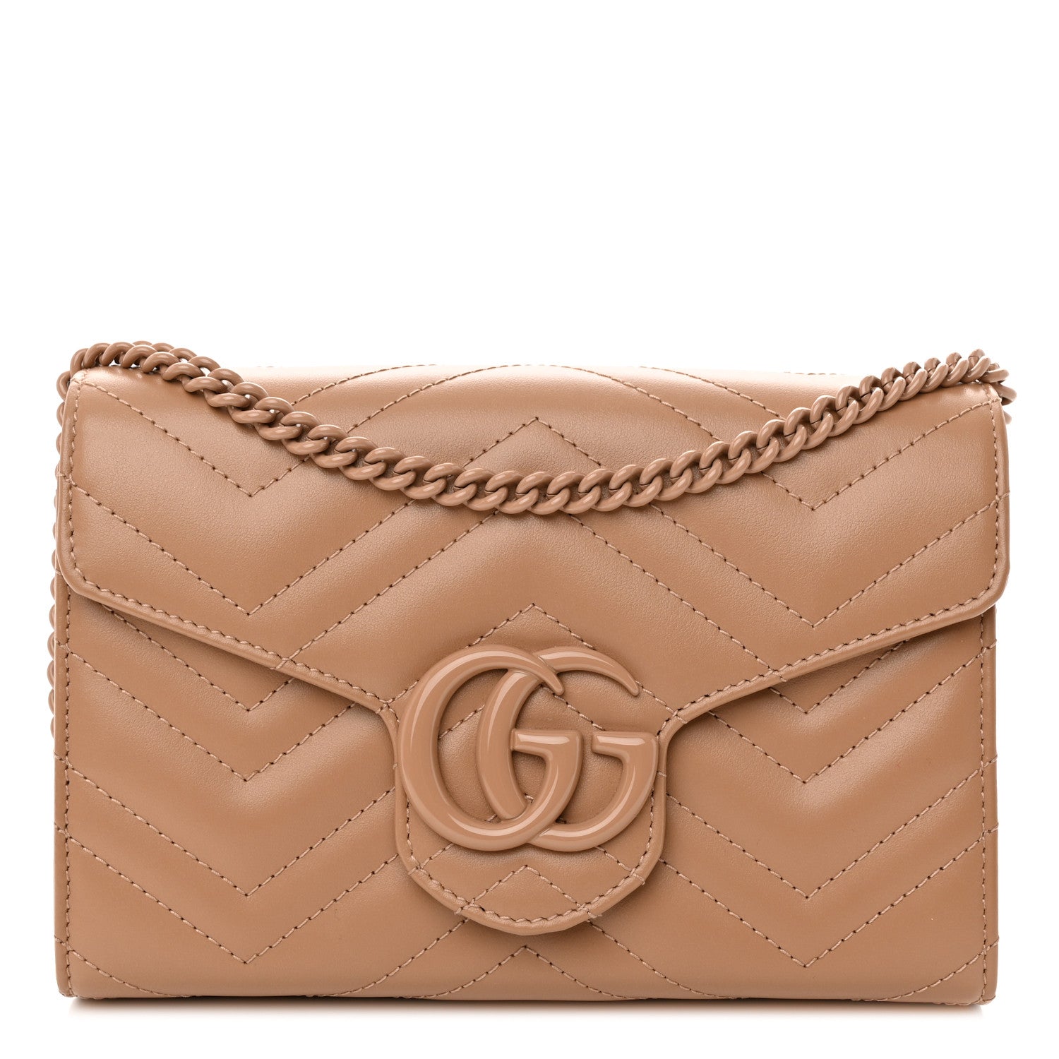 Gucci Calfskin Matelasse Monochrome GG Marmont Chain Wallet Camelia 1 of 10