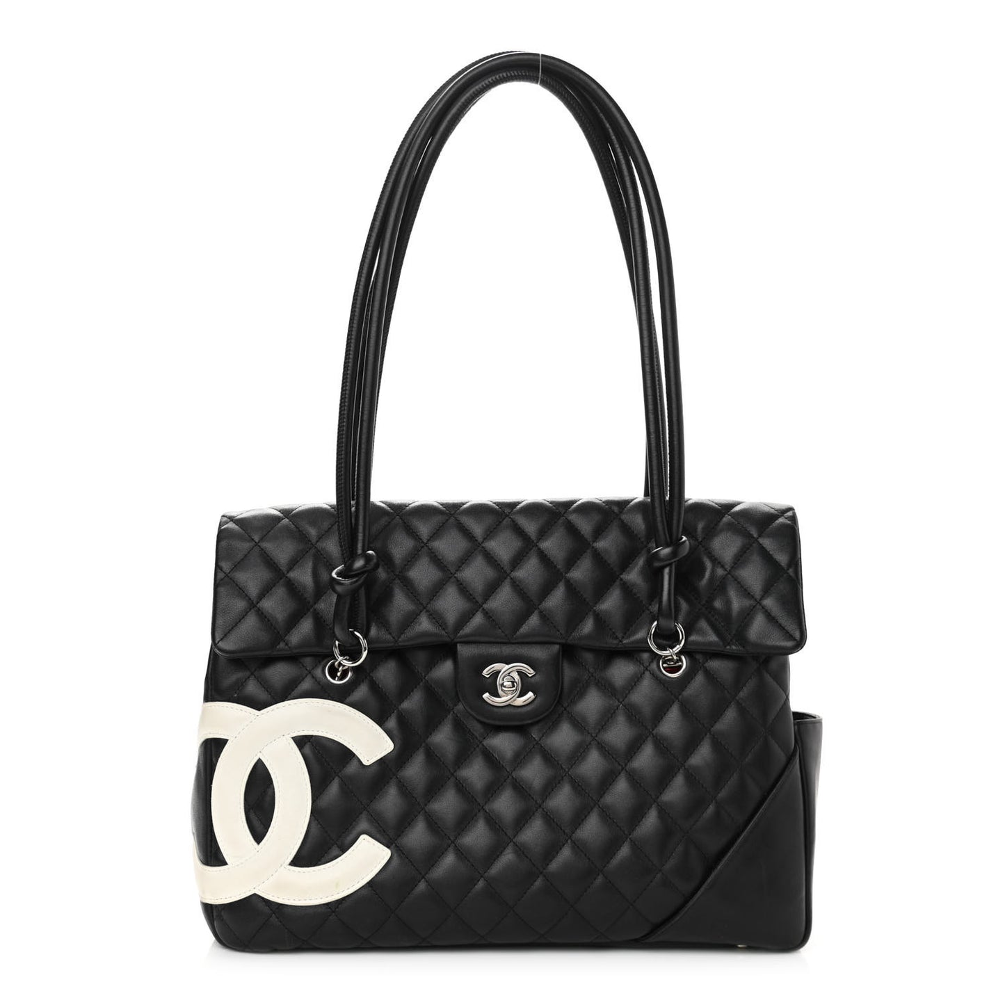 Calfskin Quilted Large Cambon Flap Black White