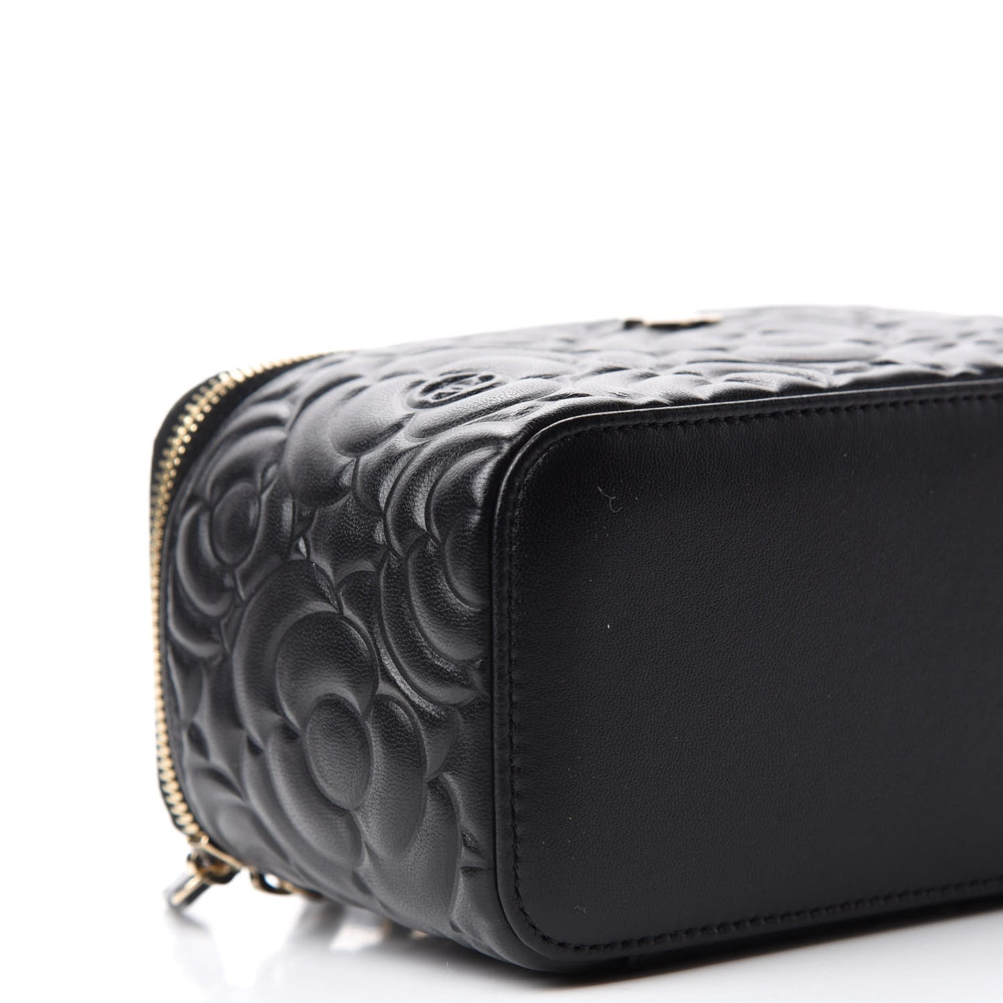 Lambskin Camellia Embossed Small Vanity Case With Chain Black