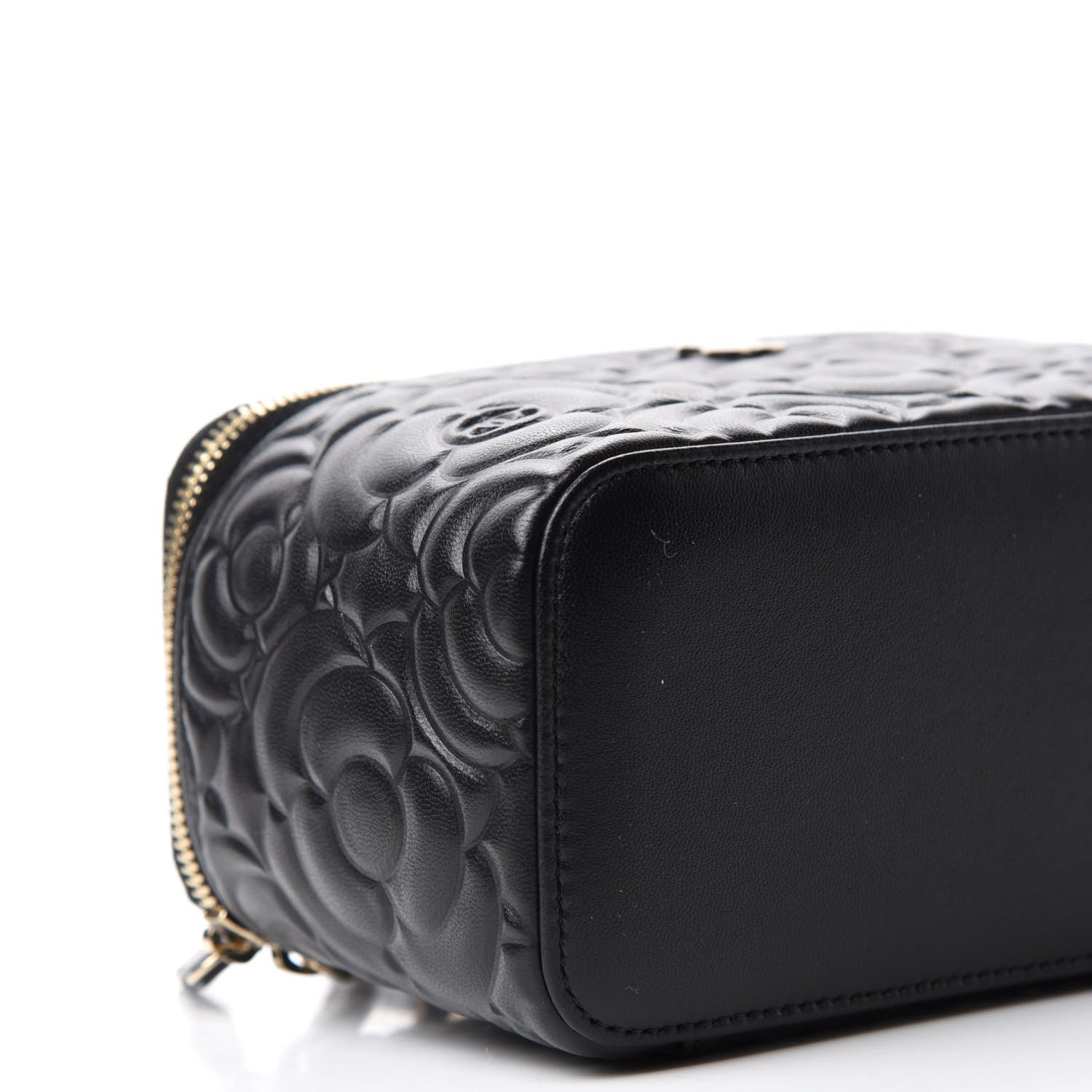 Chanel Lambskin Camellia Embossed Small Vanity Case With Chain Black 6 of 11