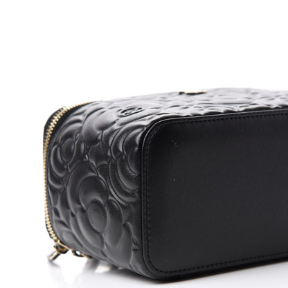 Chanel Lambskin Camellia Embossed Small Vanity Case With Chain Black 6 of 11