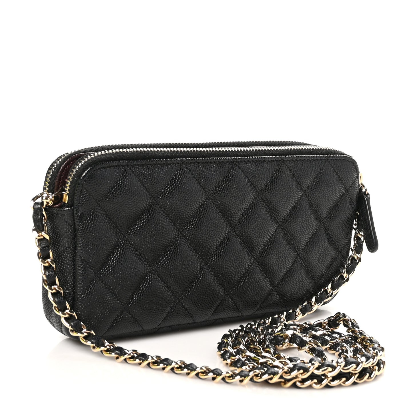 Caviar Quilted Small Clutch With Chain Black
