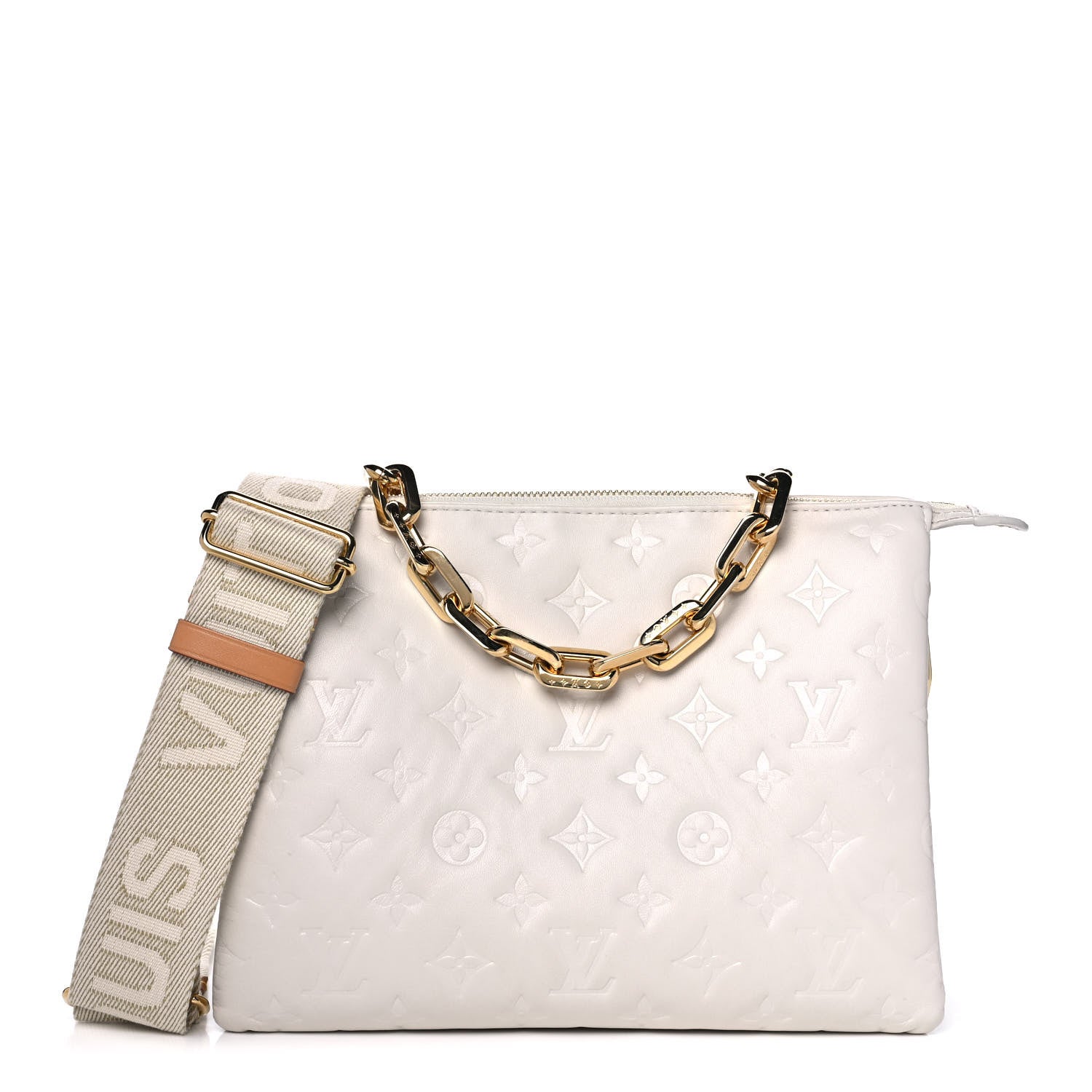 Louis Vuitton Lambskin Embossed Monogram Coussin PM Beige Cream 1 of 10