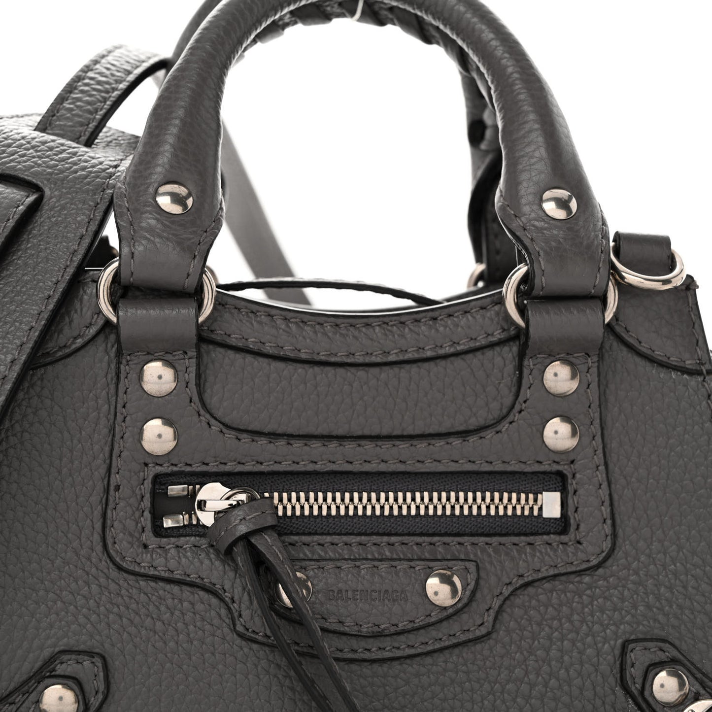Grained Calfskin Neo Classic Silver Hardware Nano City Crossbody Dark Grey