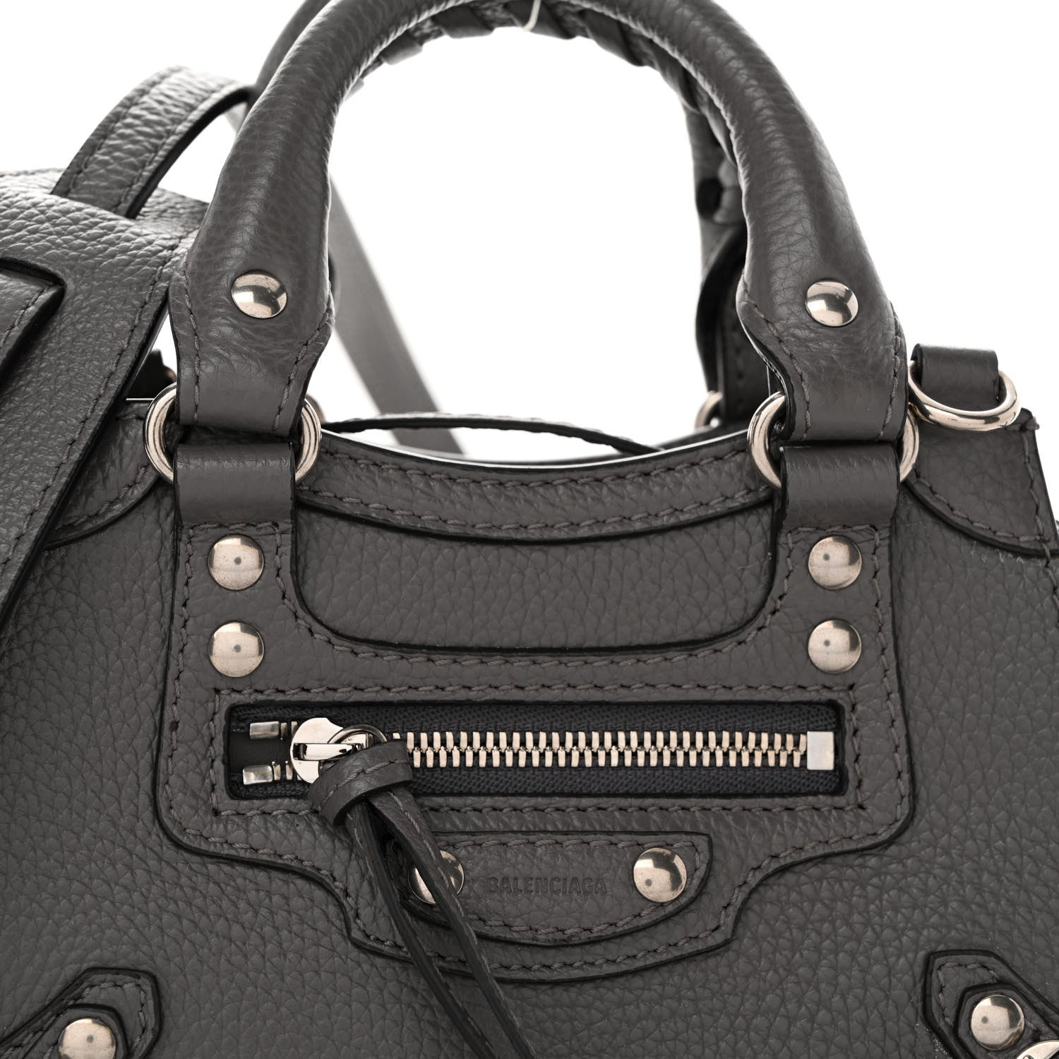 Balenciaga Grained Calfskin Neo Classic Silver Hardware Nano City Crossbody Dark Grey 7 of 9