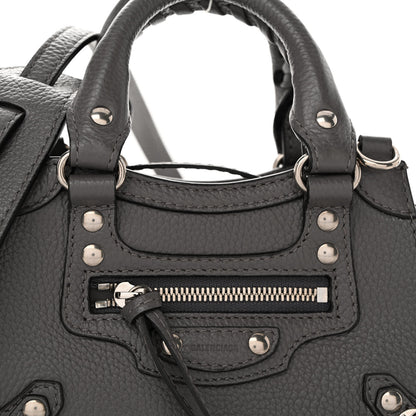 Balenciaga Grained Calfskin Neo Classic Silver Hardware Nano City Crossbody Dark Grey 7 of 9