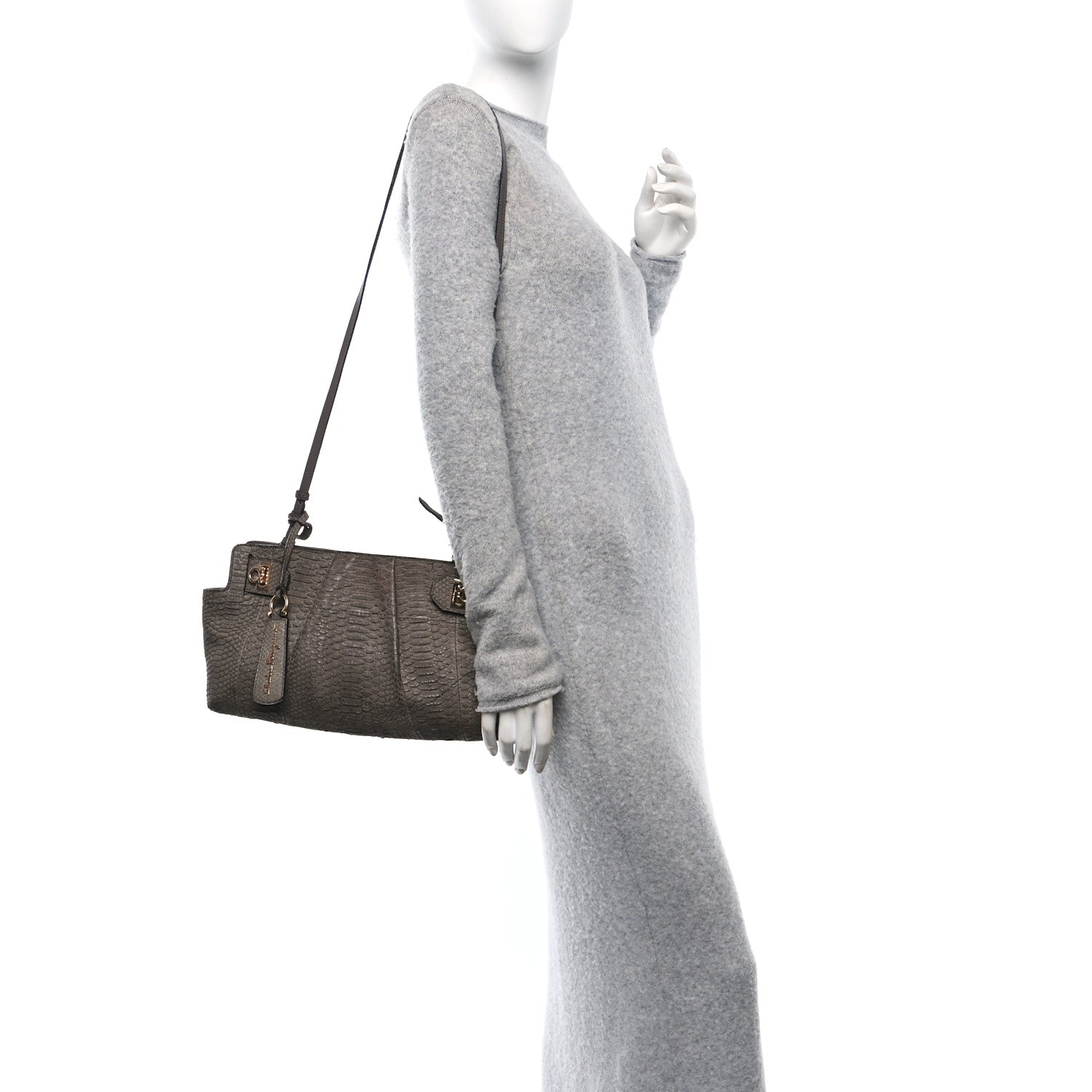 Salvatore Ferragamo Snakeskin Gancio Satchel Clutch 2 of 12