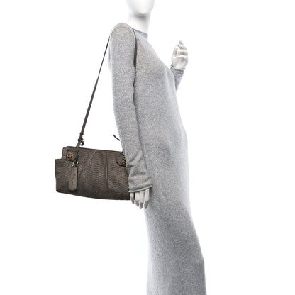 Salvatore Ferragamo Snakeskin Gancio Satchel Clutch 2 of 12