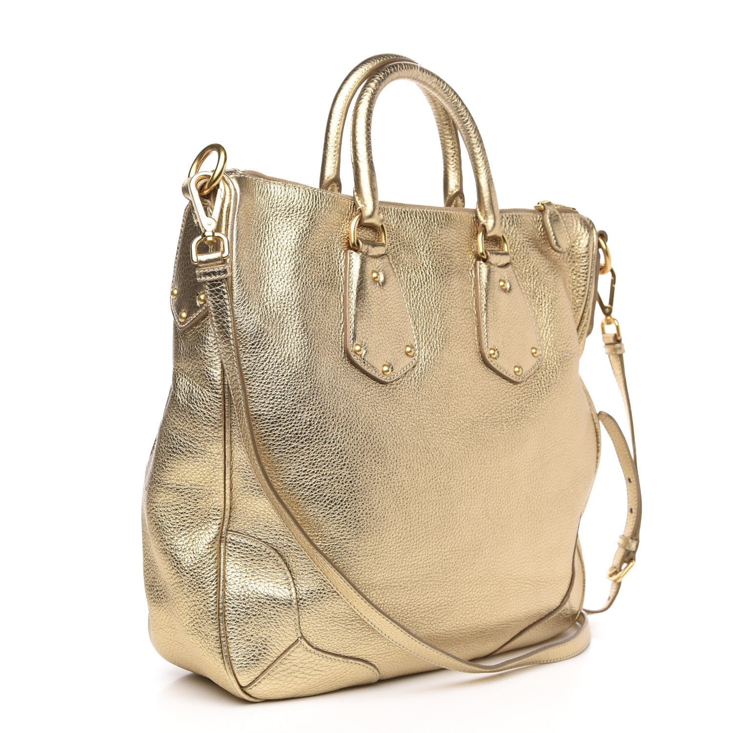 Prada Metallic Vitello Daino Tote Platino 3 of 10