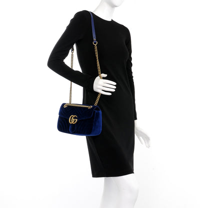 Gucci Velvet Matelasse Small GG Marmont Shoulder Bag Cobalt Blue 2 of 7