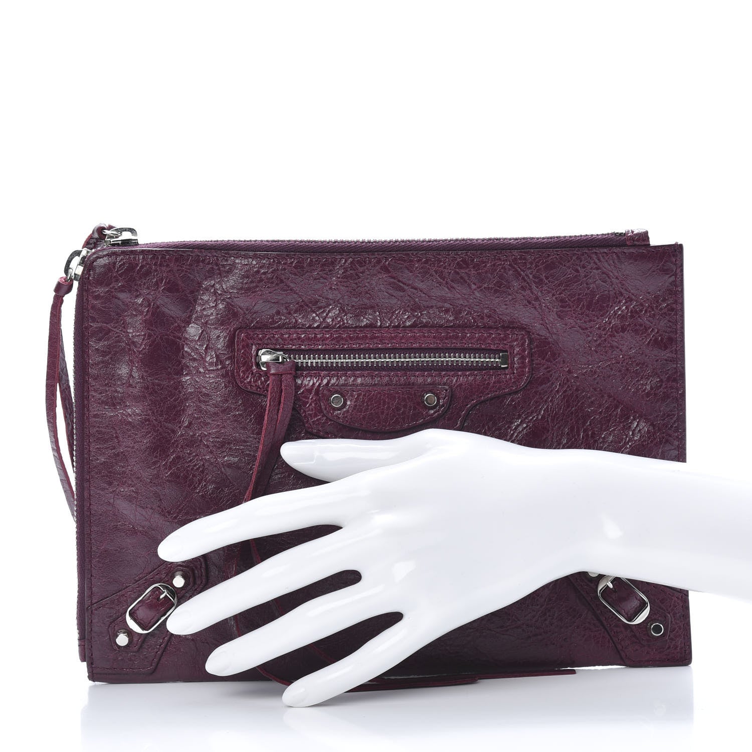 Balenciaga Agneau Arena Classic Silver Hardware Small Pouch Violet Prune 2 of 7