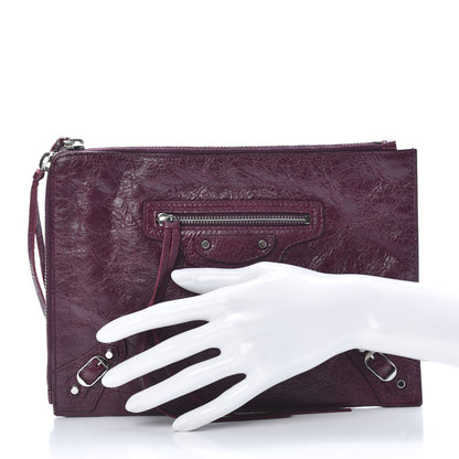 Balenciaga Agneau Arena Classic Silver Hardware Small Pouch Violet Prune 2 of 7