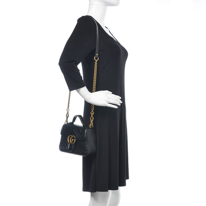 Gucci Calfskin Matelasse Mini GG Marmont Top Handle Shoulder Bag Black 2 of 16