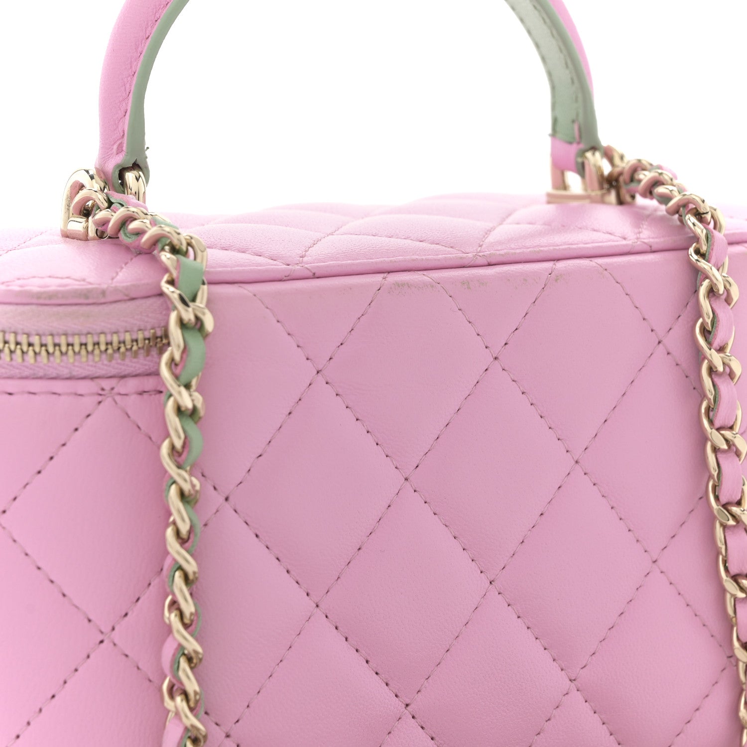 Chanel Lambskin Quilted Small Top Handle Vanity Case With Chain Lilac Light Green 13 of 14
