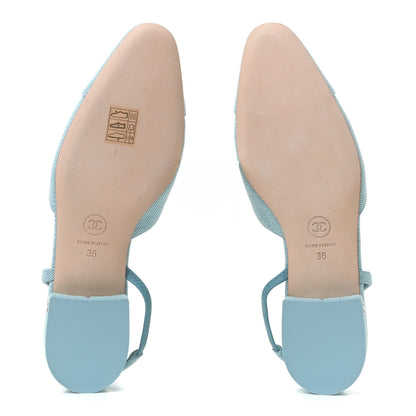 Chanel Denim Cap Toe CC Slingback Flats 36 Blue 6 of 12