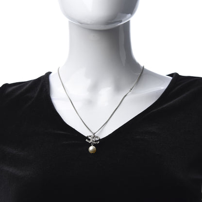 Chanel Crystal Pearl Twisted CC Drop Necklace Silver 2 of 5