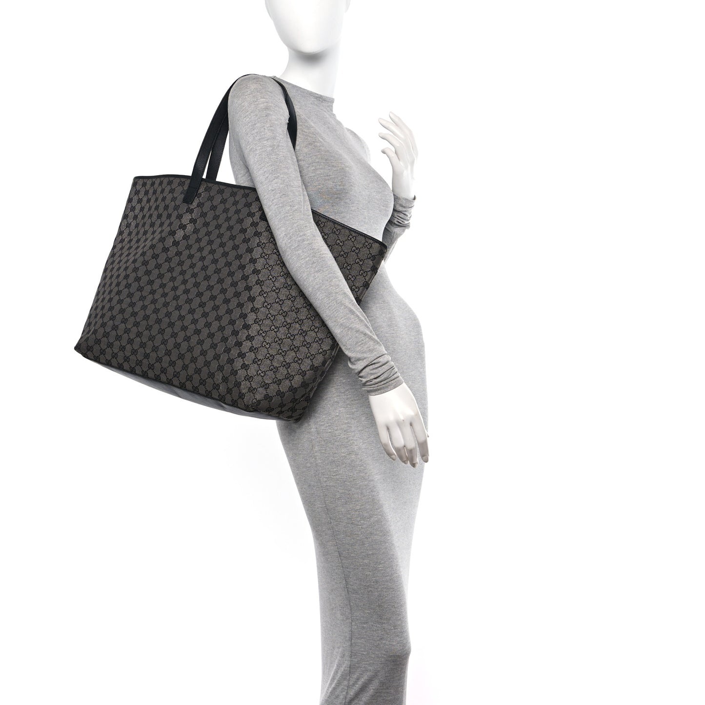 Metallic Monogram XL Shopper Tote Black