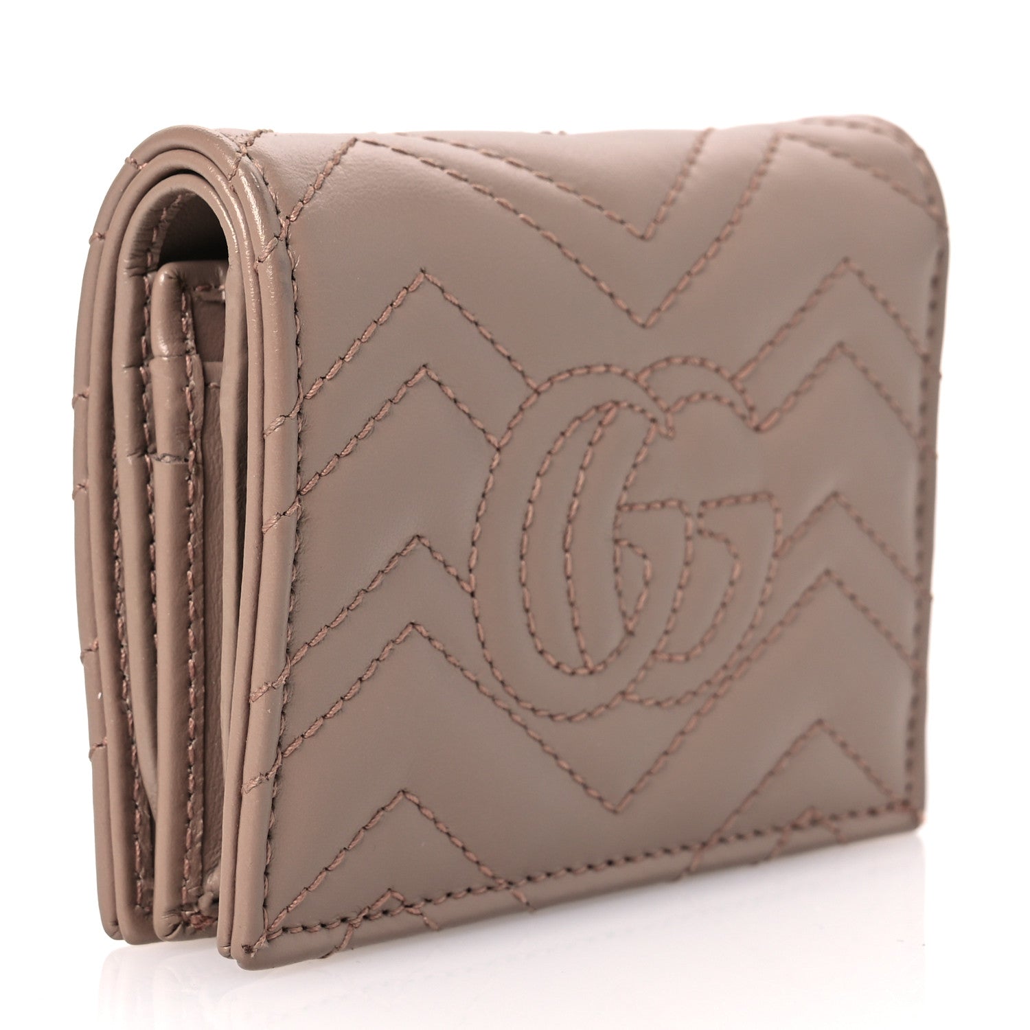 Gucci Calfskin Matelasse GG Marmont Card Case Wallet Porcelain Rose 3 of 11